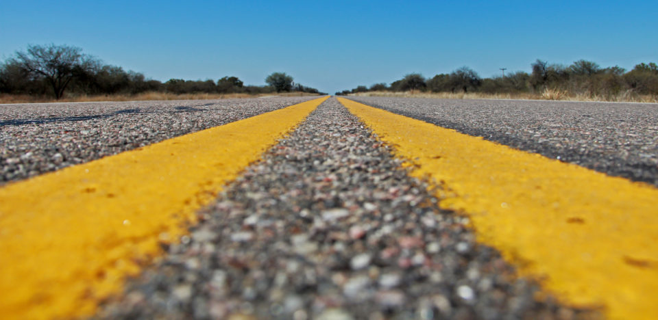 camera angle just above desert road